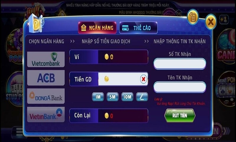 cổng game Rikvip hiện hỗ trợ giao dịch với hầu hết ngân hàng lớn tại Việt Nam